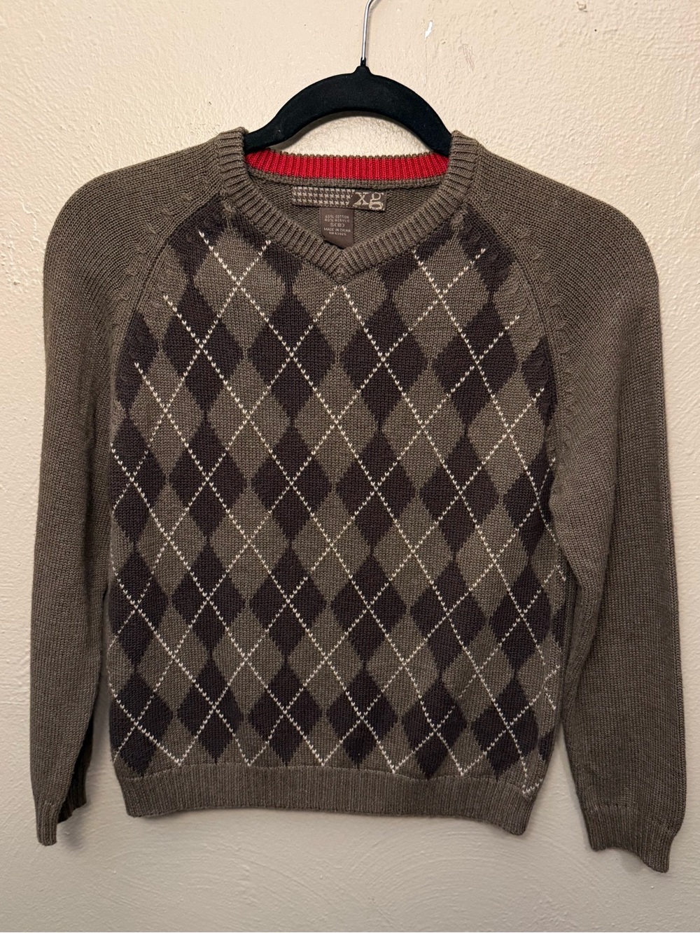 XG Vintage Youth Y2K Brown Argyle Diamond V-Neck Knit Sweater Size Small (8)